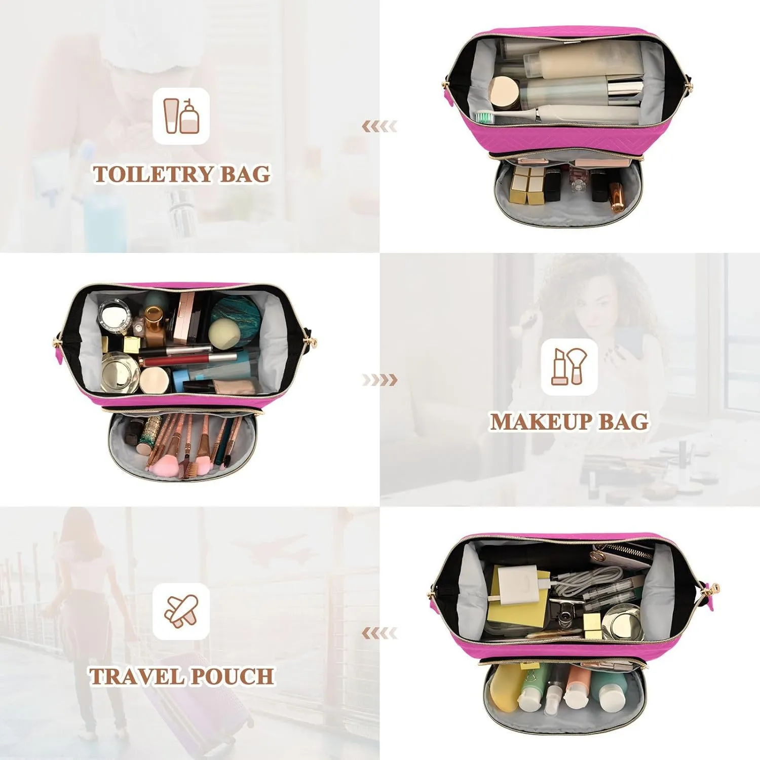Bright Pink Makeup Bag Travel Toiletry Bag Make Up Bags Cosmetic Bag Pouch Large Makeup Case Box Bag Organizer Skincare Bag for Purse Women Men Toiletries Sports Trip Adults