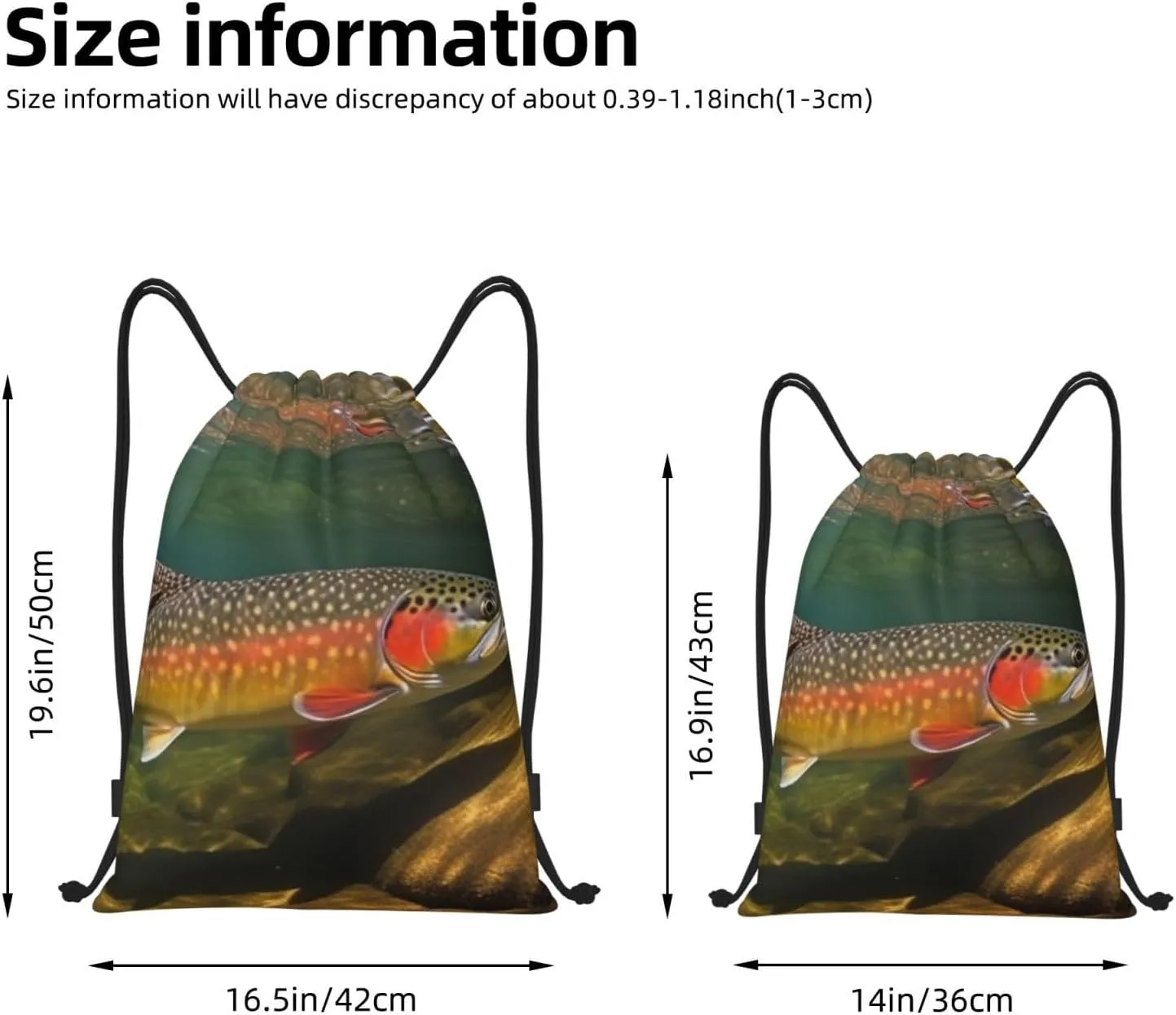 Brook Trout Fly Fishing Drawstring Backpack Waterproof String Bag Sports Sackpack Gym Bags for Men Women