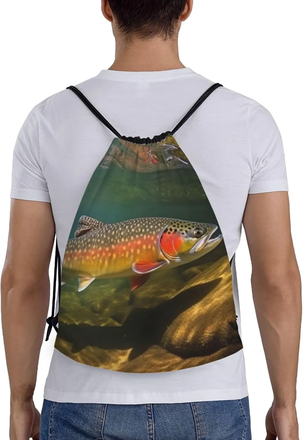 Brook Trout Fly Fishing Drawstring Backpack Waterproof String Bag Sports Sackpack Gym Bags for Men Women