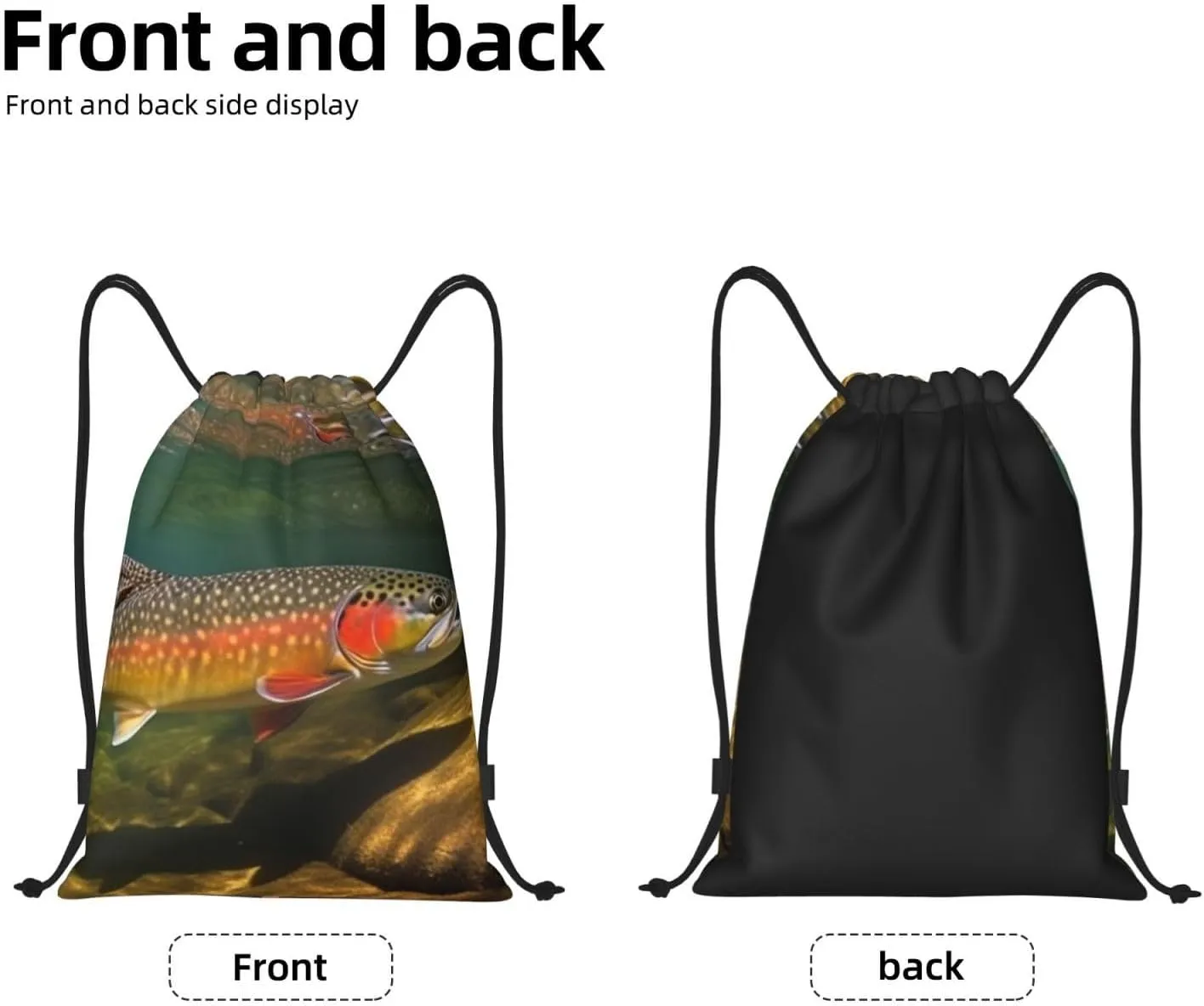 Brook Trout Fly Fishing Drawstring Backpack Waterproof String Bag Sports Sackpack Gym Bags for Men Women