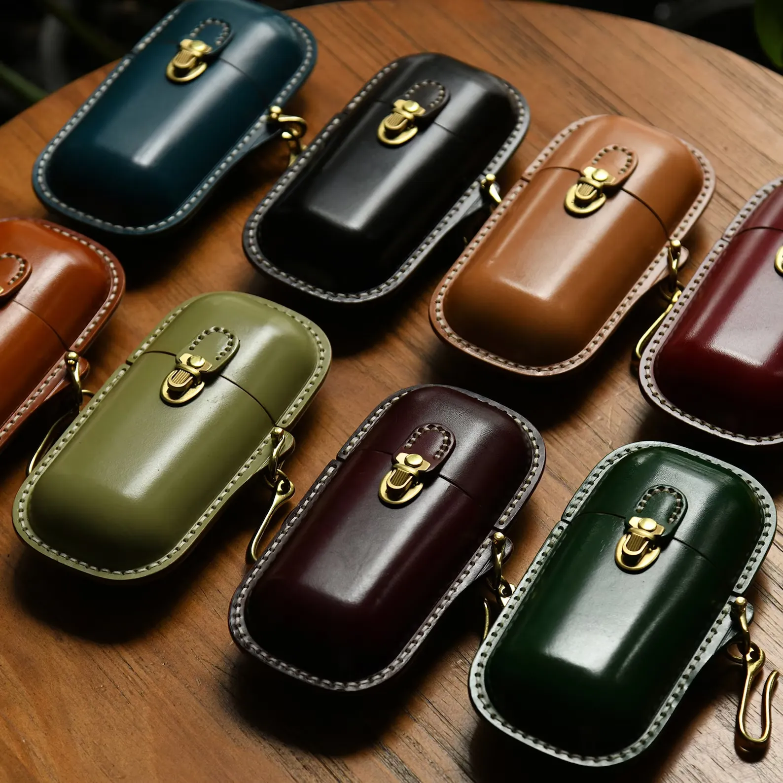 Brown Cowhide Leather Hard Shell Eyeglass Case