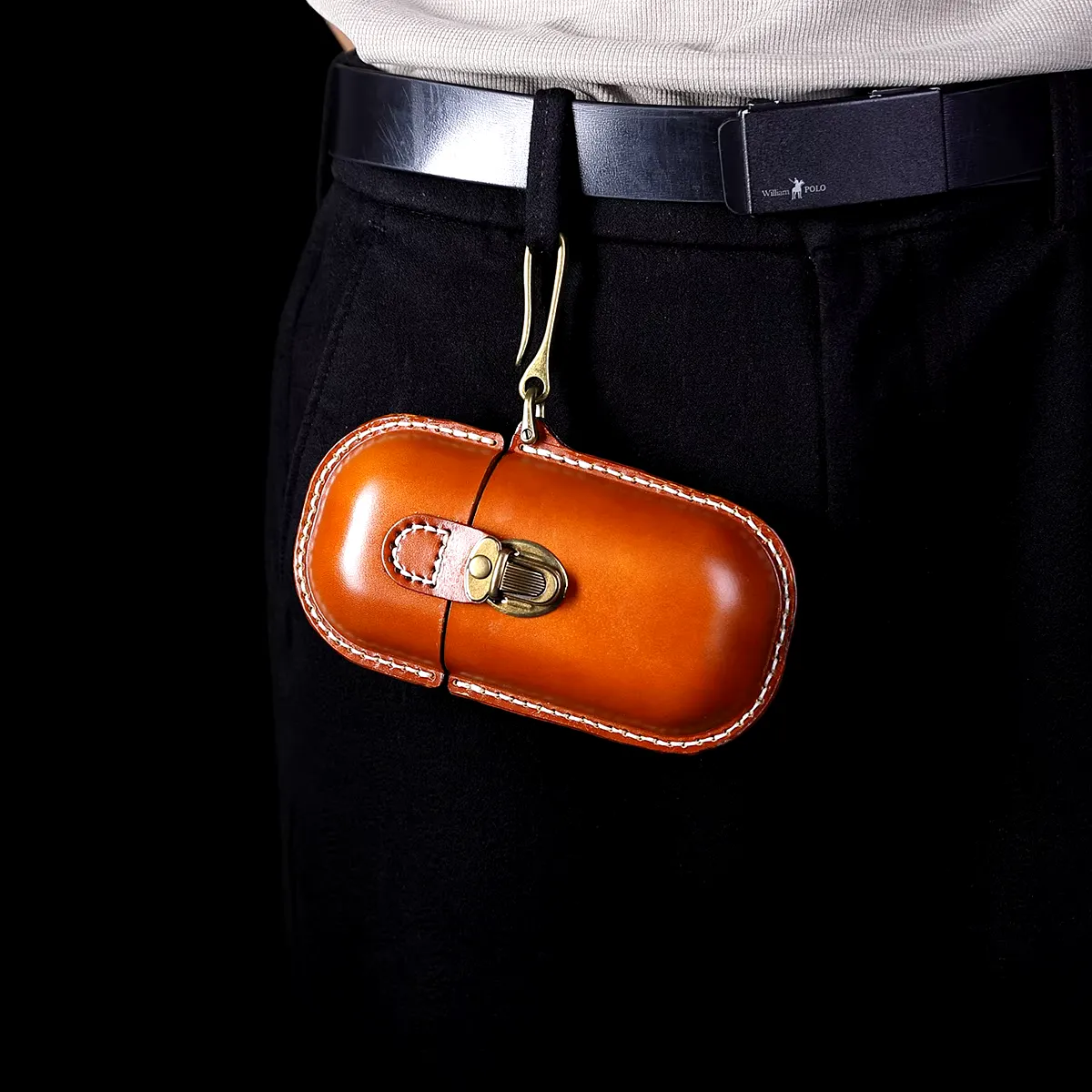 Brown Cowhide Leather Hard Shell Eyeglass Case