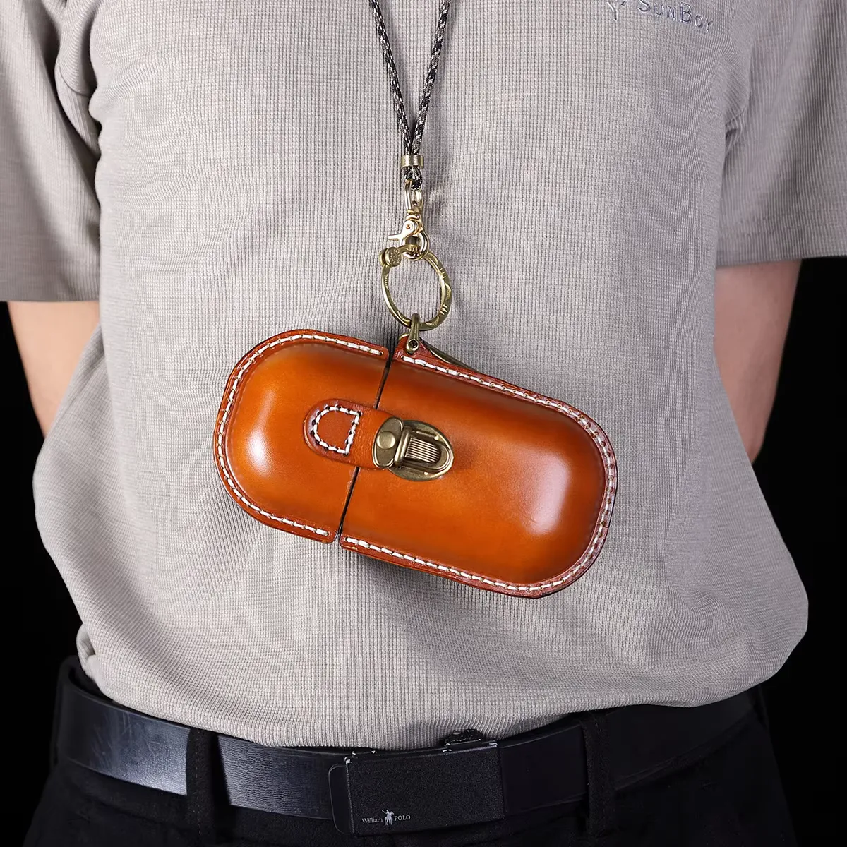 Brown Cowhide Leather Hard Shell Eyeglass Case