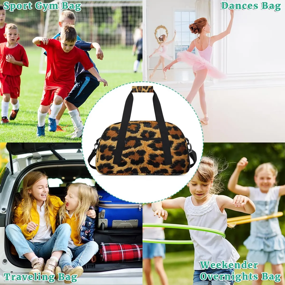 Brown Kids Overnighter Duffel Bags for Boys, Carry-On Size Sports Gym Bag with Front Zipper Pocket for School Practice or Overnight Travel Weekender Sleepover Tote Bag