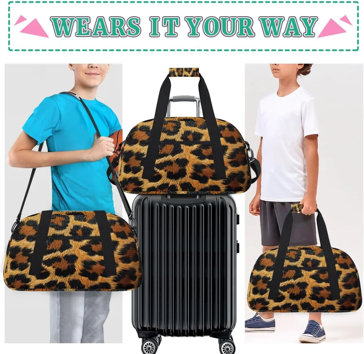 Brown Kids Overnighter Duffel Bags for Boys, Carry-On Size Sports Gym Bag with Front Zipper Pocket for School Practice or Overnight Travel Weekender Sleepover Tote Bag