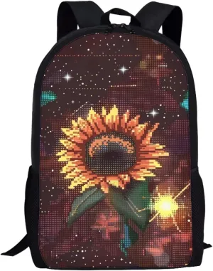 Brown Pixel Sunflowers A Print Pixel Art 17 Inch Backpack for Students，Teenager Bag，School Travel Hiking Daily Use
