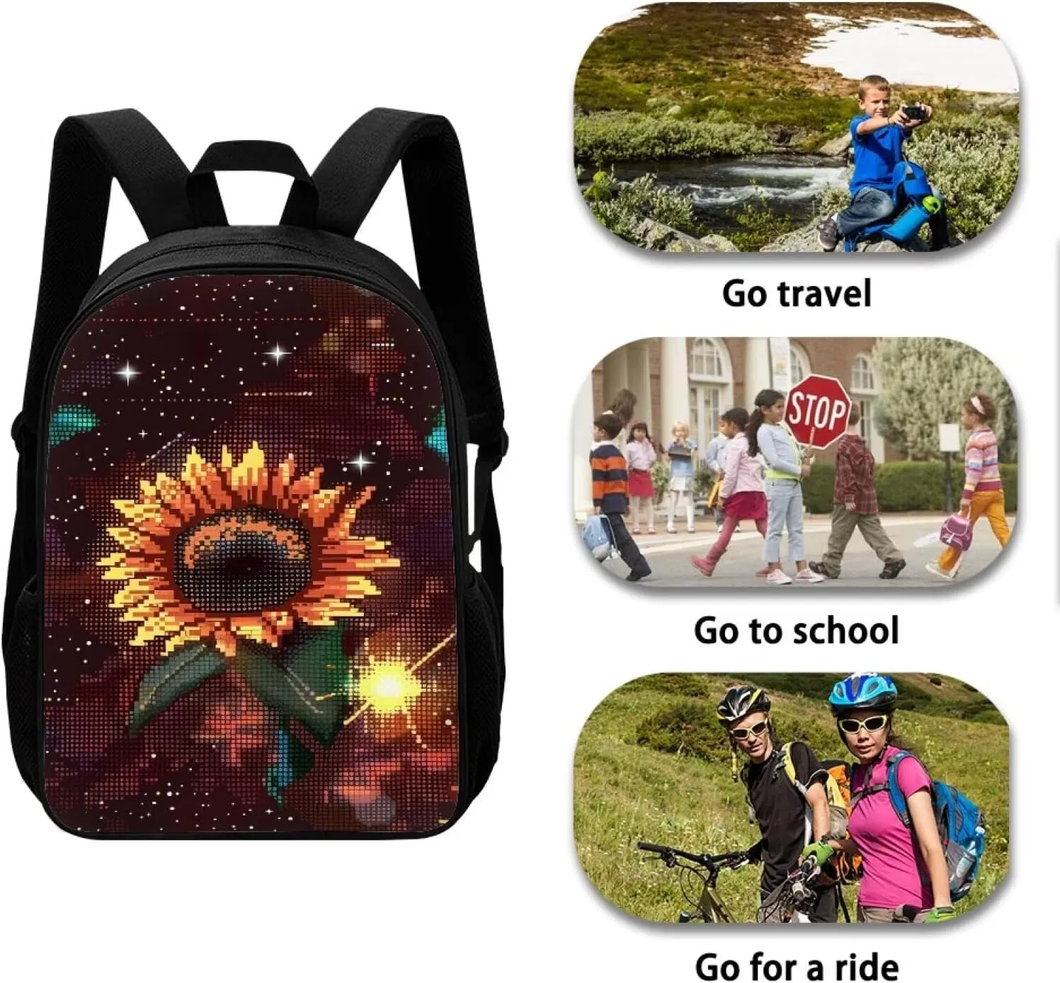 Brown Pixel Sunflowers A Print Pixel Art 17 Inch Backpack for Students，Teenager Bag，School Travel Hiking Daily Use
