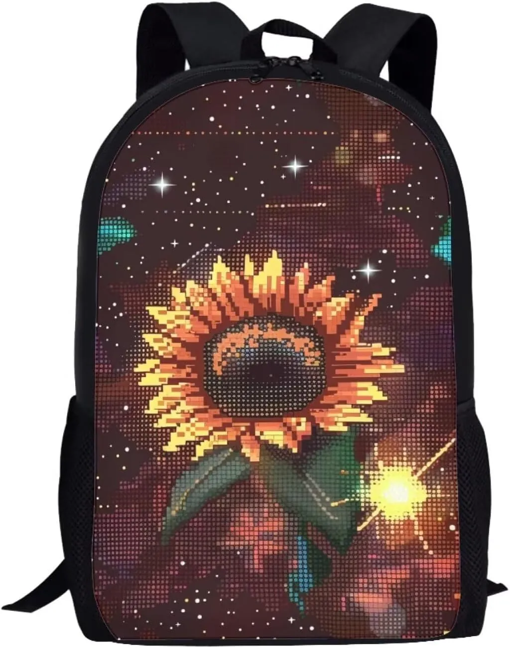 Brown Pixel Sunflowers A Print Pixel Art 17 Inch Backpack for Students，Teenager Bag，School Travel Hiking Daily Use