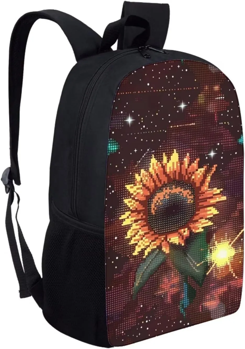 Brown Pixel Sunflowers A Print Pixel Art 17 Inch Backpack for Students，Teenager Bag，School Travel Hiking Daily Use