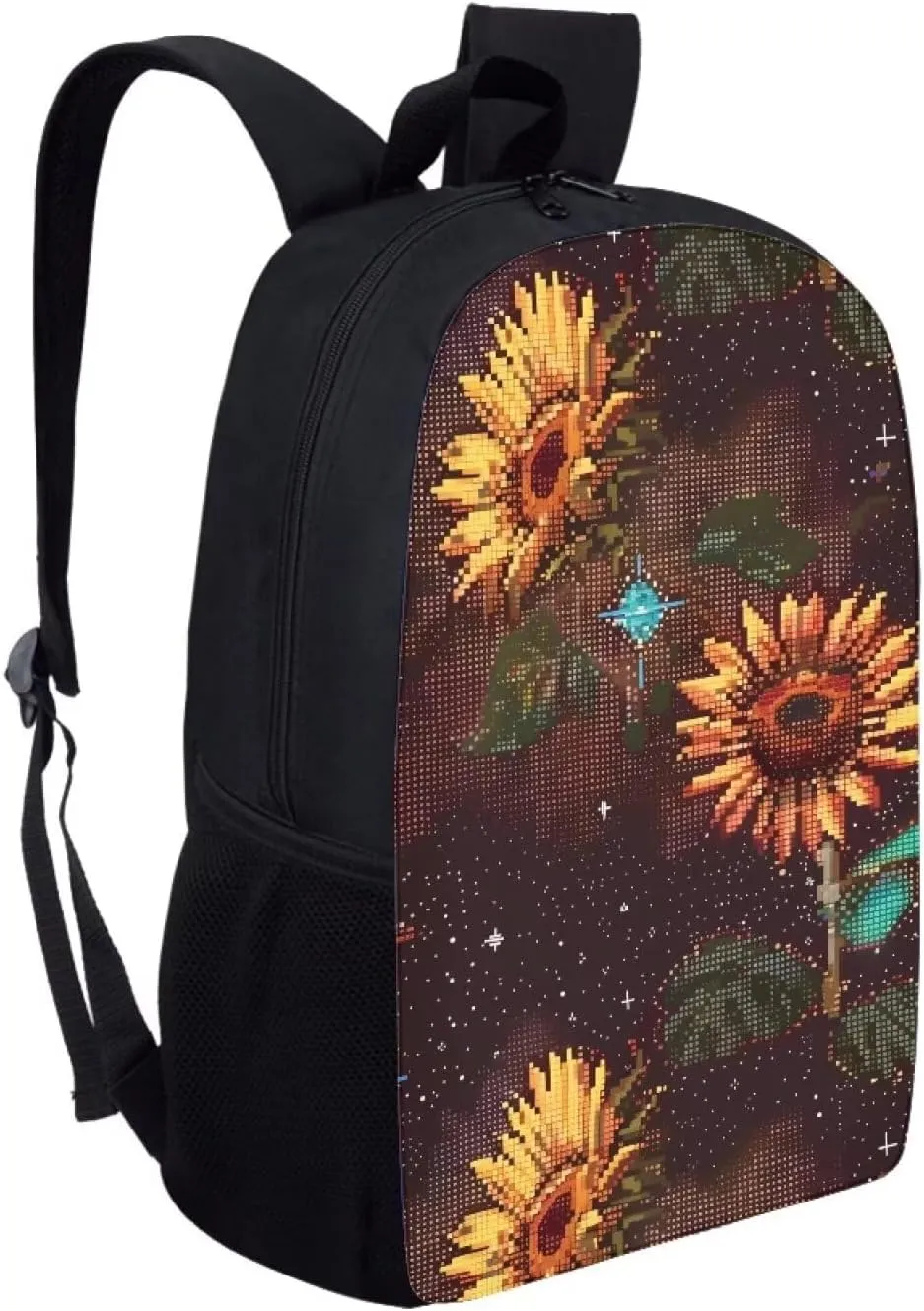 Brown Pixel Sunflowers B Print Pixel Art 17 Inch Backpack for Students，Teenager Bag，School Travel Hiking Daily Use