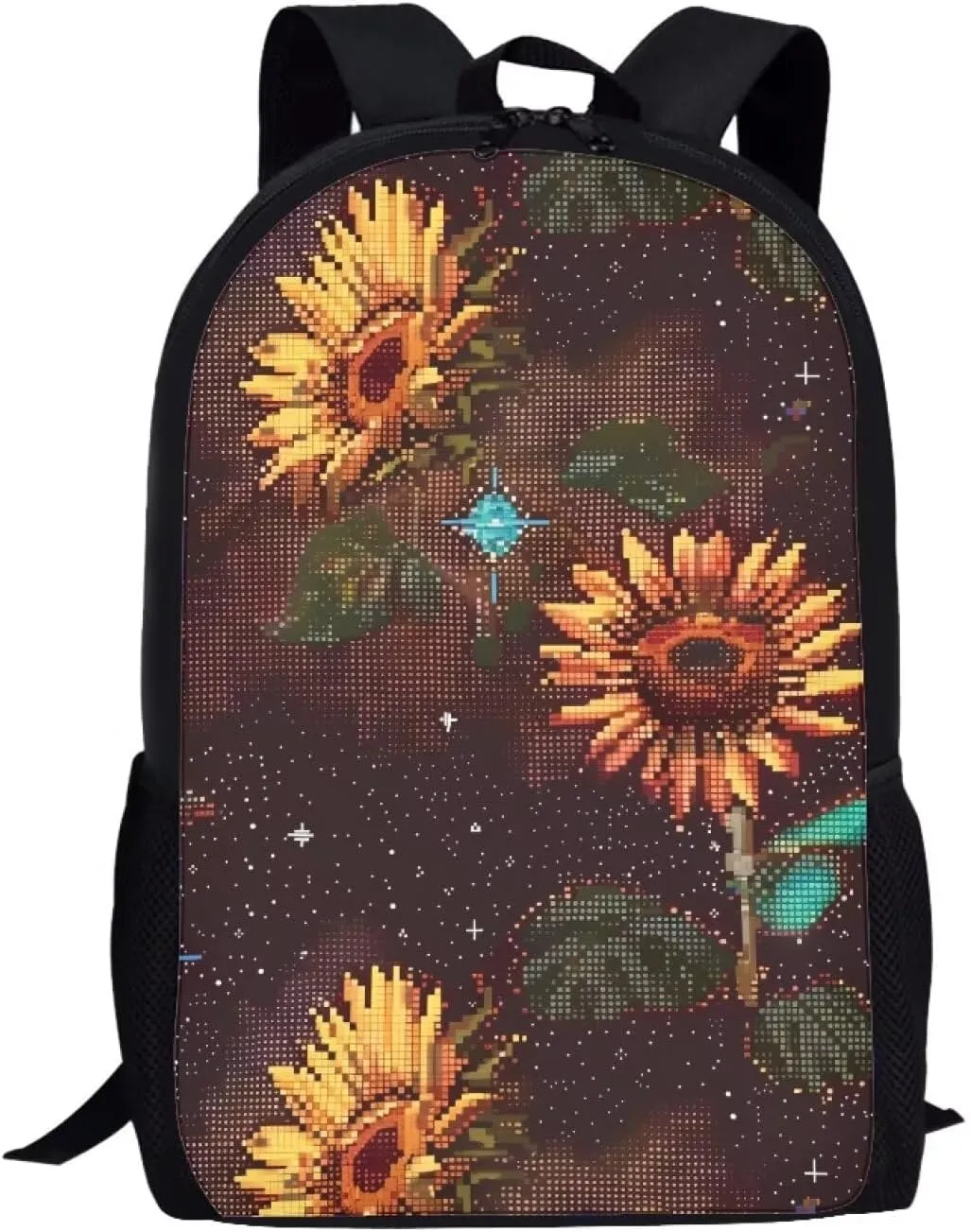 Brown Pixel Sunflowers B Print Pixel Art 17 Inch Backpack for Students，Teenager Bag，School Travel Hiking Daily Use