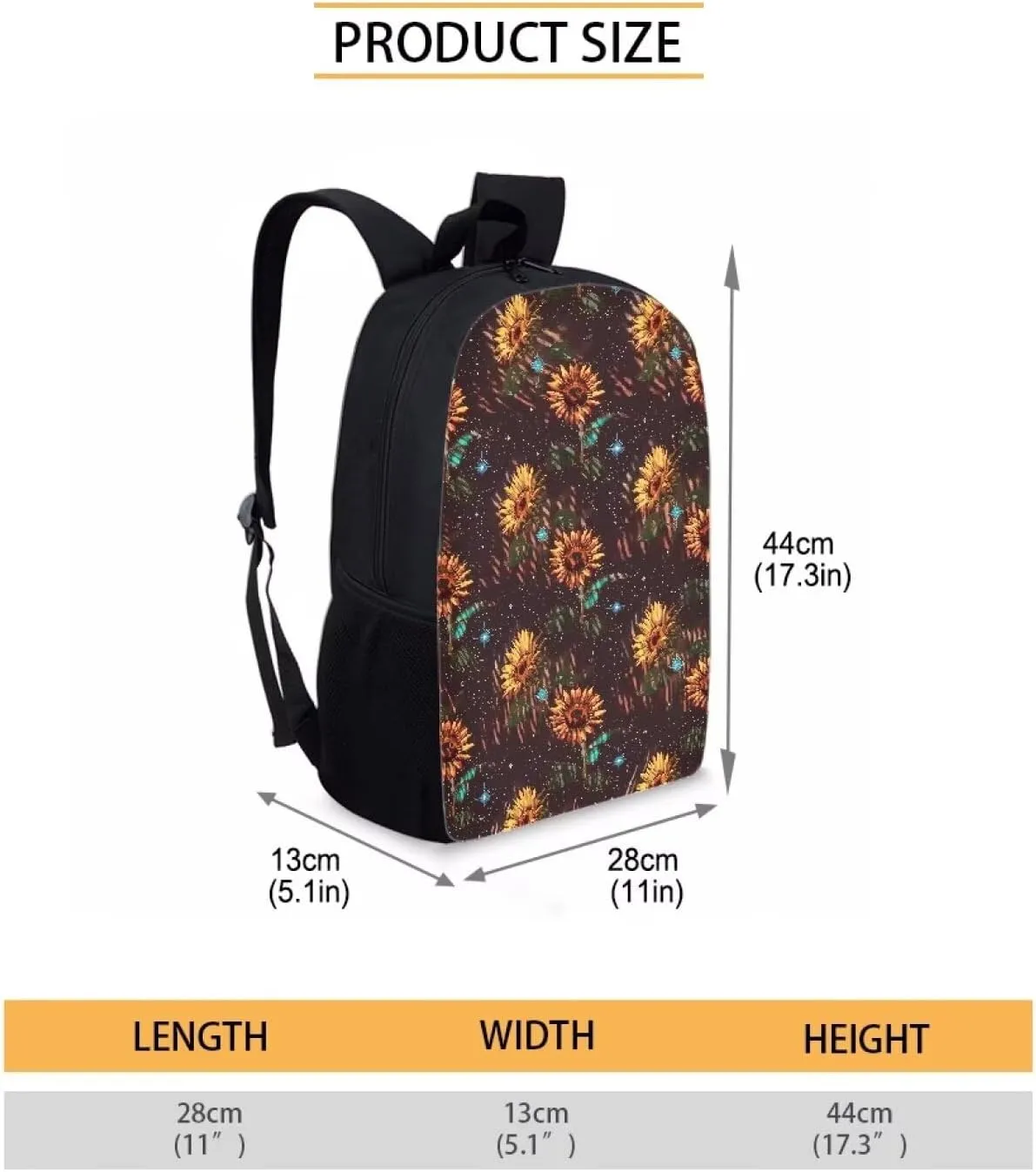 Brown Pixel Sunflowers B Print Trendy Pixel Print 17 Inch School Backpack，for Laptops Notebooks & Daily Essentials，for Teenager Girls Boys