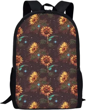 Brown Pixel Sunflowers B Print Trendy Pixel Print 17 Inch School Backpack，for Laptops Notebooks & Daily Essentials，for Teenager Girls Boys