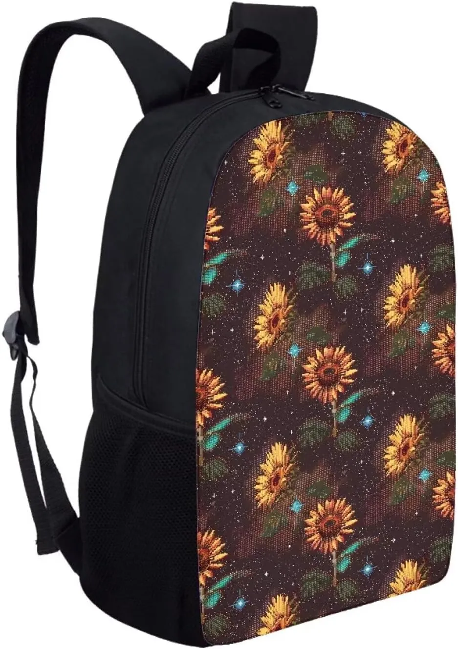 Brown Pixel Sunflowers B Print Trendy Pixel Print 17 Inch School Backpack，for Laptops Notebooks & Daily Essentials，for Teenager Girls Boys
