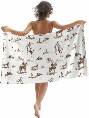 Brown Western Cowboy Microfiber Sandproof Beach Towel for Pool Swimming, Farmhouse Vintage Ethnic Art Quick Dry Absorbent Soft Towels for Bath Camping Travel, Lightweight Breathable 30"x60"