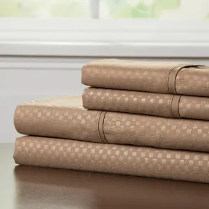 Brushed Microfiber Sheets Set- 4 Piece Hypoallergenic Bed Linens with Deep Pocket Fitted Sheet and Embossed Design by Lavish Home (Taupe, Full)