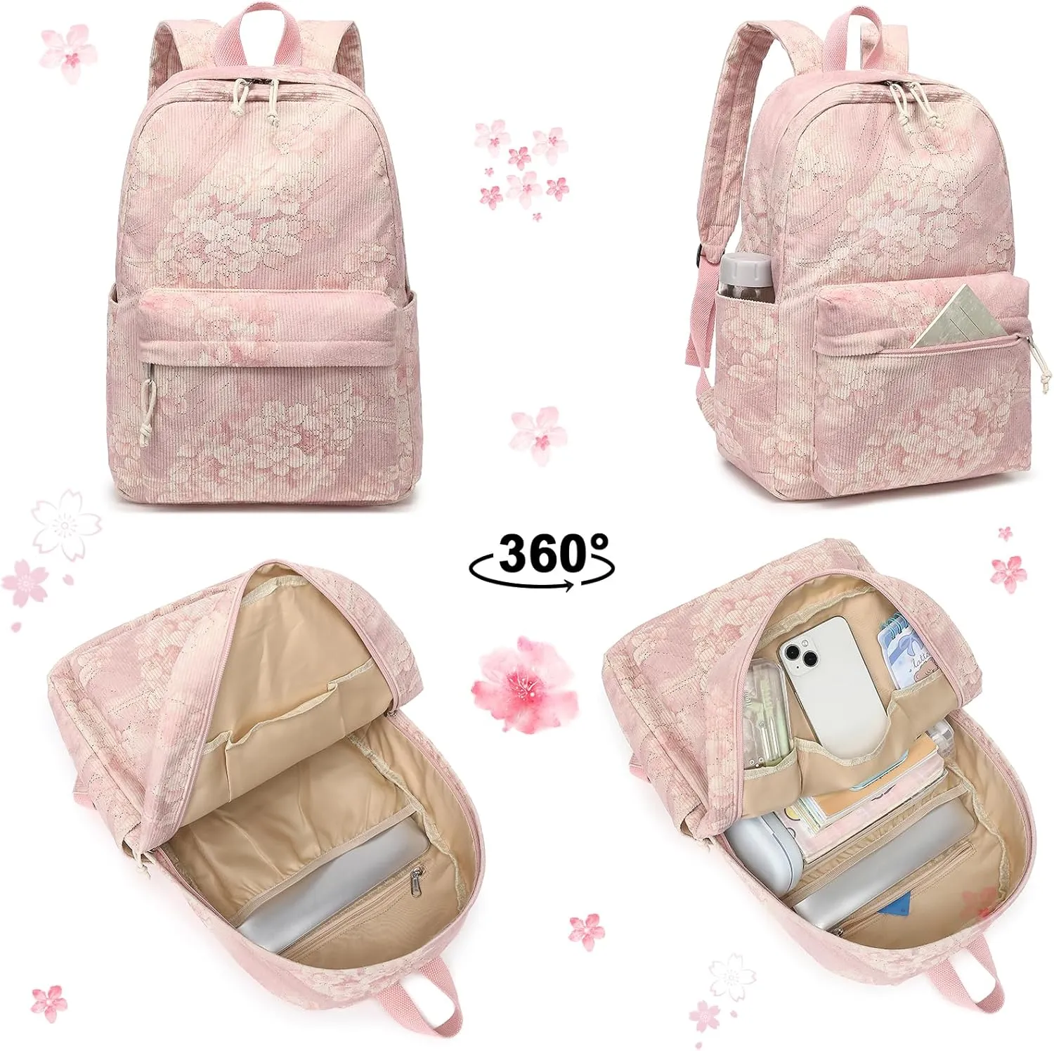 BTOOP School Backpack for Teens Large Corduroy Bookbag Lightweight Girls Boys Casual High School College 17 inch Laptop Travel Bag