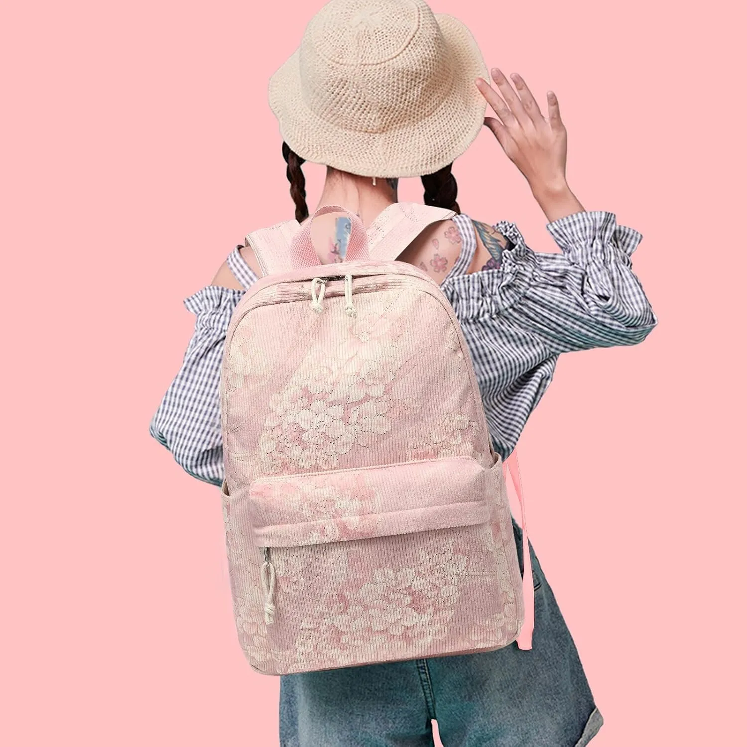 BTOOP School Backpack for Teens Large Corduroy Bookbag Lightweight Girls Boys Casual High School College 17 inch Laptop Travel Bag