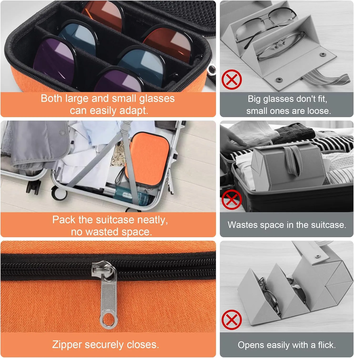 Bukere Travel Sunglasses Organizer Glasses Case, 3 Adjustable Slot for Multiple Eyeglasses, Hard Eyewear Box for Men Women