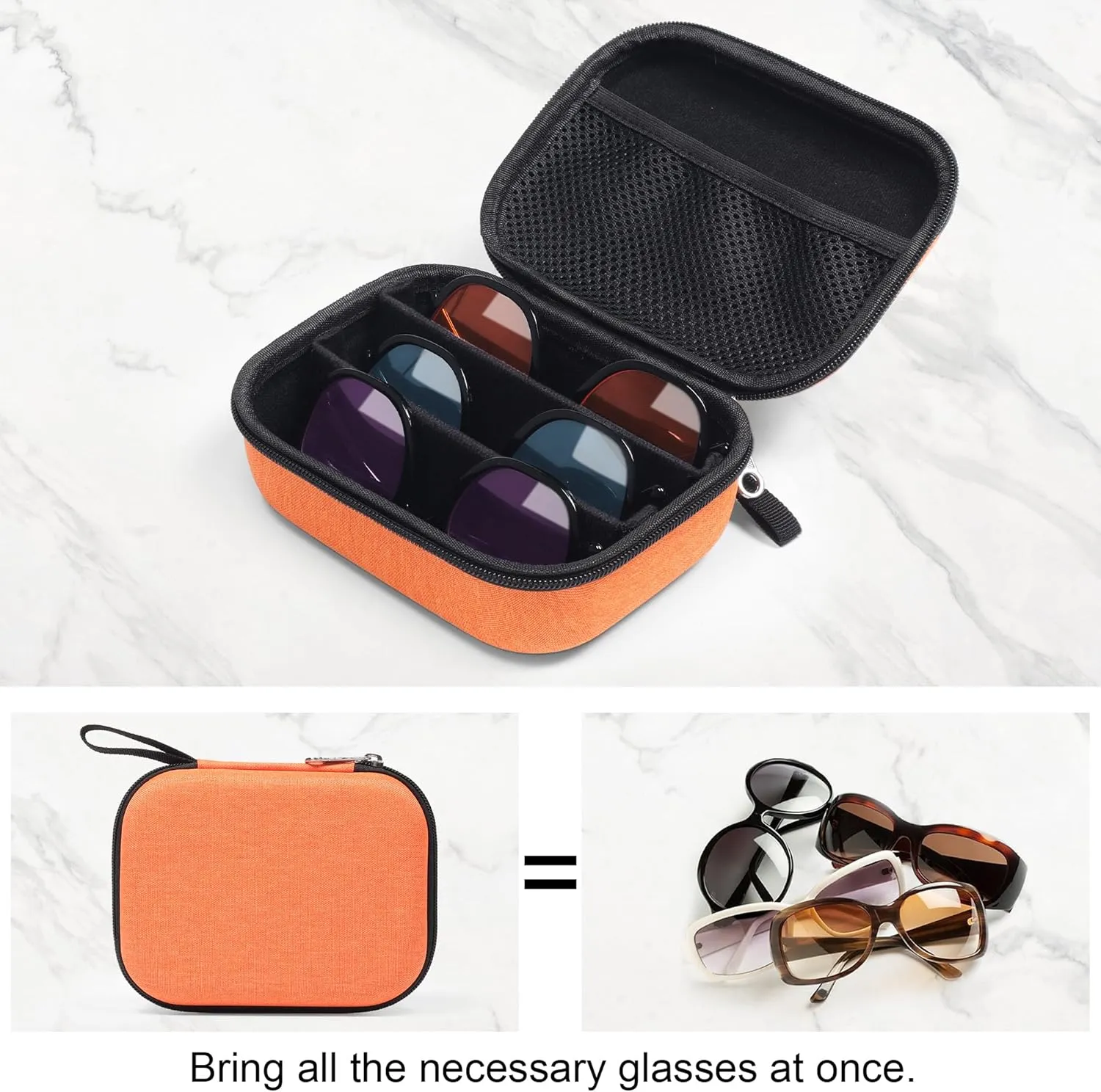 Bukere Travel Sunglasses Organizer Glasses Case, 3 Adjustable Slot for Multiple Eyeglasses, Hard Eyewear Box for Men Women