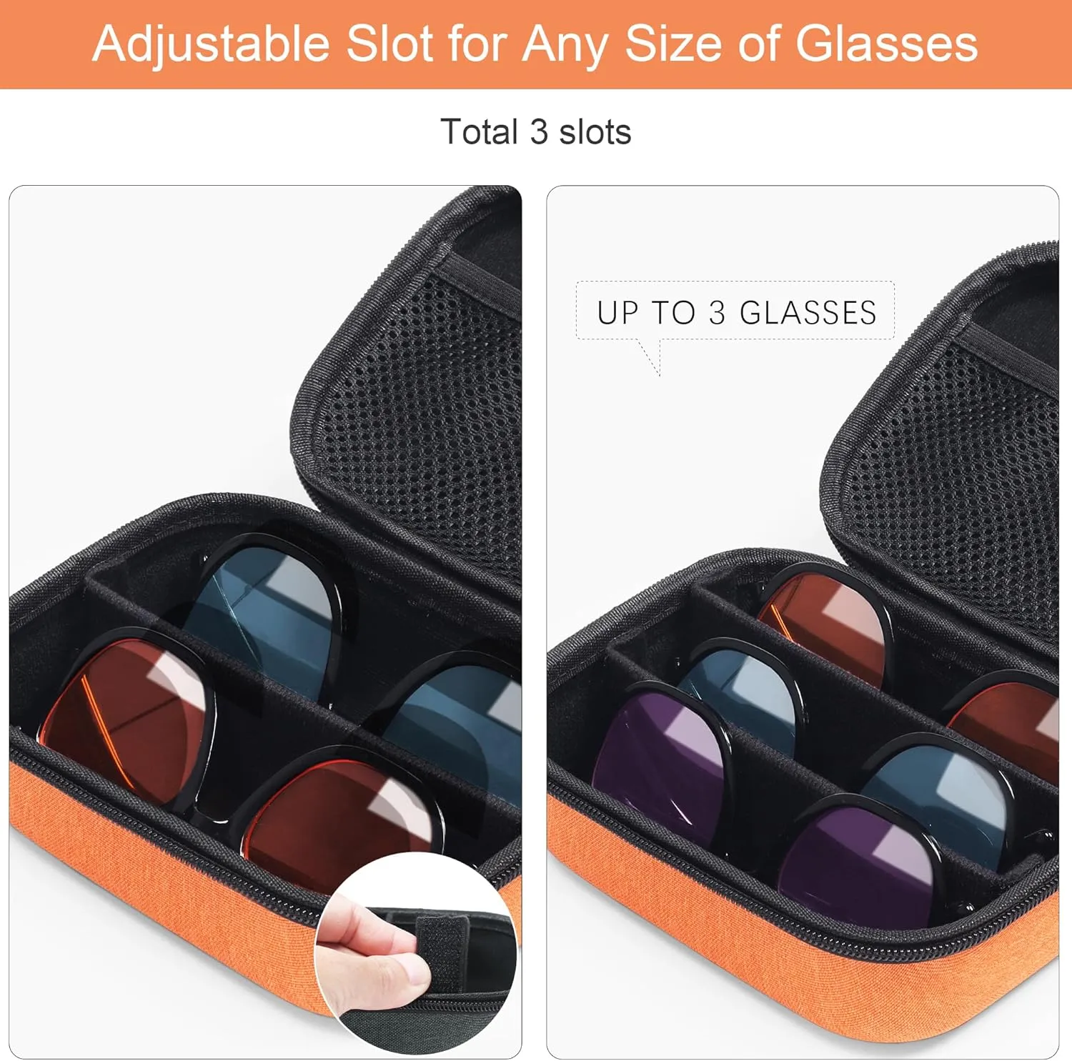 Bukere Travel Sunglasses Organizer Glasses Case, 3 Adjustable Slot for Multiple Eyeglasses, Hard Eyewear Box for Men Women