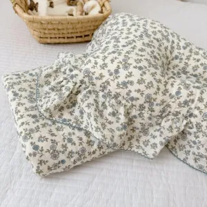 BuLuTu 100% Cotton Muslin Toddler Blanket for Girls Boys Shabby Chic Blue Floral Baby Blanket Soft Lightweight Toddler Bed Blankets Gauze Cotton Crib Quilt, 1 pc, 47"x51"