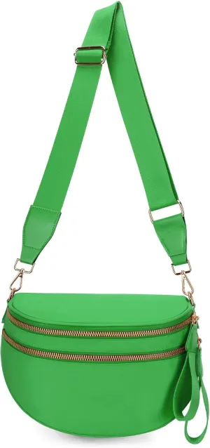 Bum Bags for Women Nylon Crossbody Bag Solid Spacious Cresent Sling Belt Half Moon Purse with Adjustable Strap Trendy Satchel
