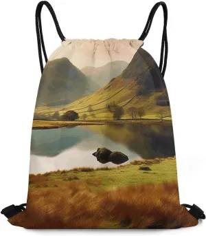 Bundle Pocket, Lake District National Park Print Versatile Sports Bag Travel Drawstring Bag Gym Backpack Lightweight Travel Bag
