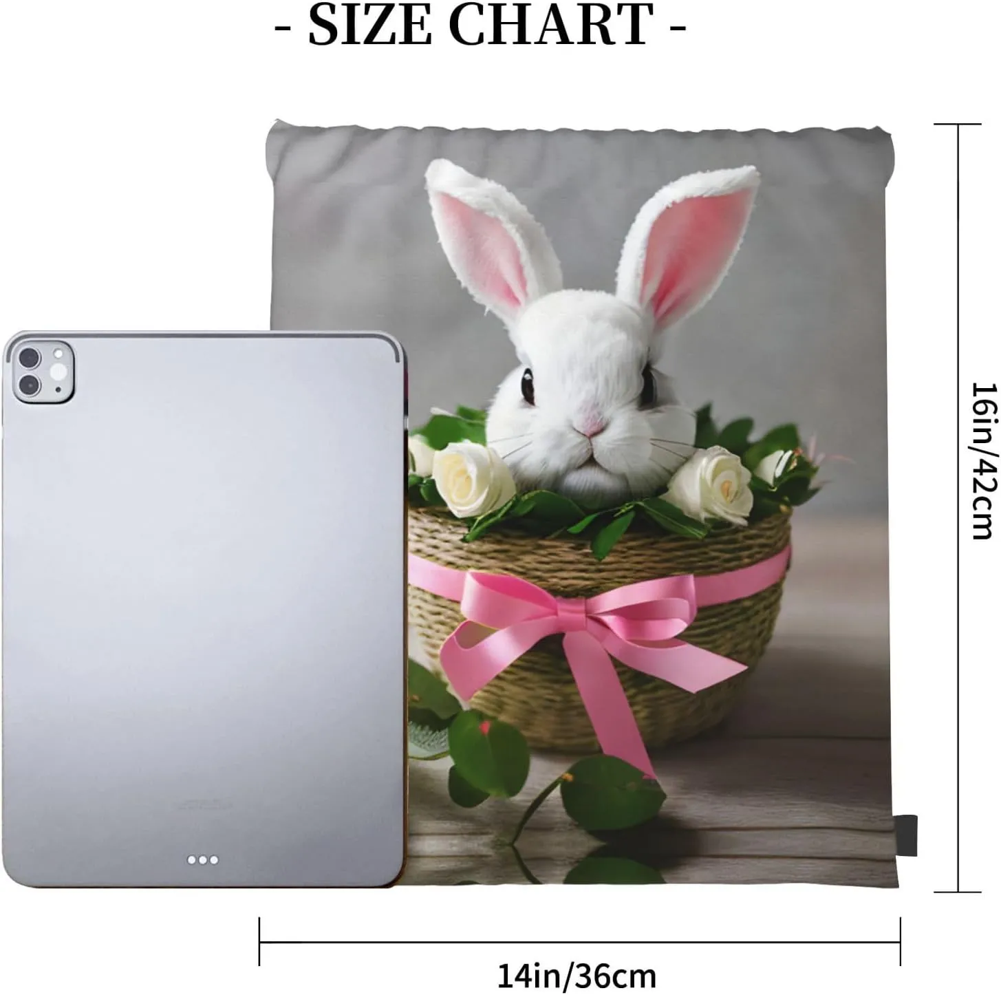 Bunny Rosette Print Sports Drawstring Backpack,Water Resistant Bag, Gym Backpack for Women Men