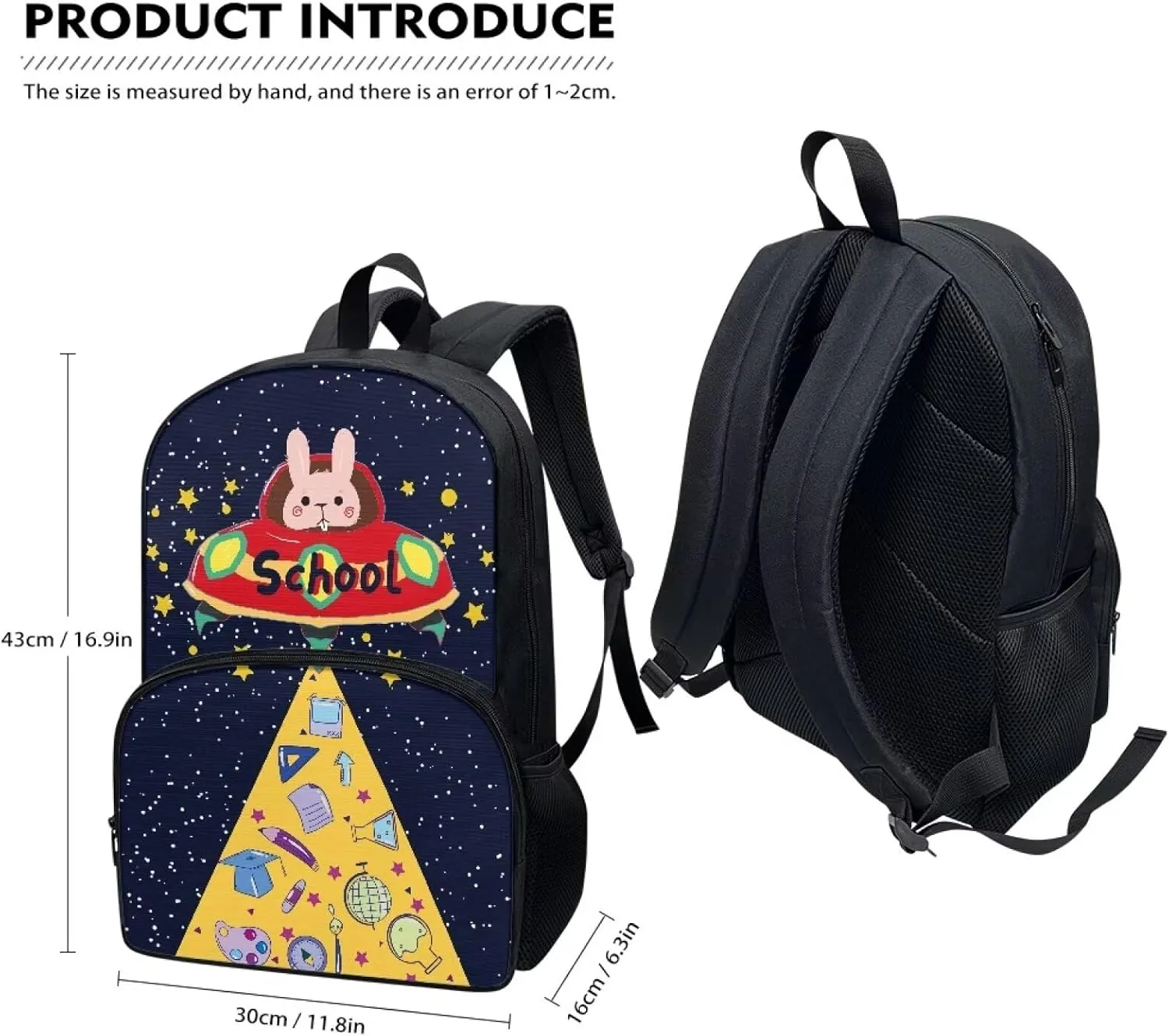 Bunny Spaceship Backpack Backpack for Teen Girls Bookbags School Backpack with Lunch Box and Pencil Case 3 in 1 School Bags Set