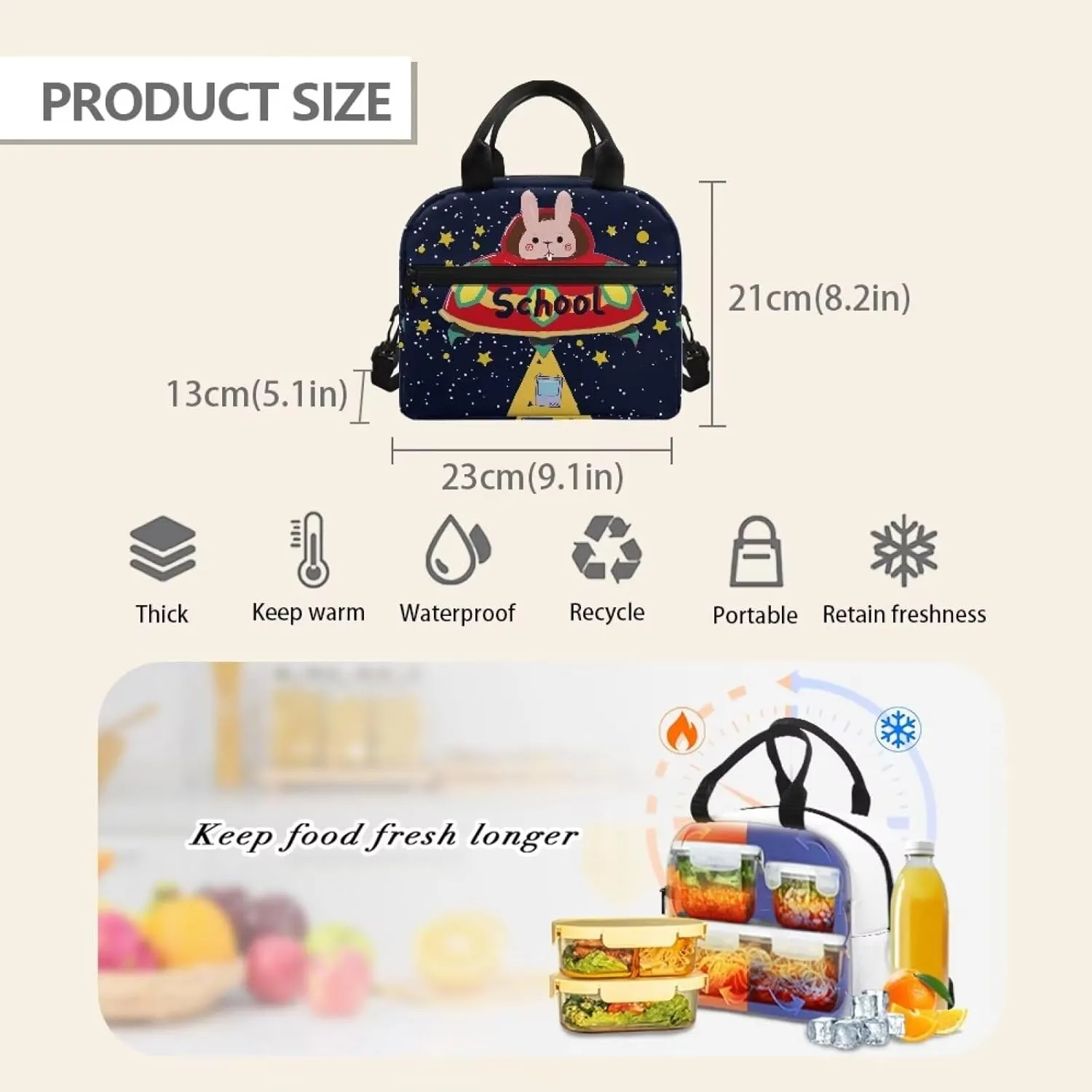 Bunny Spaceship Backpack Backpack for Teen Girls Bookbags School Backpack with Lunch Box and Pencil Case 3 in 1 School Bags Set