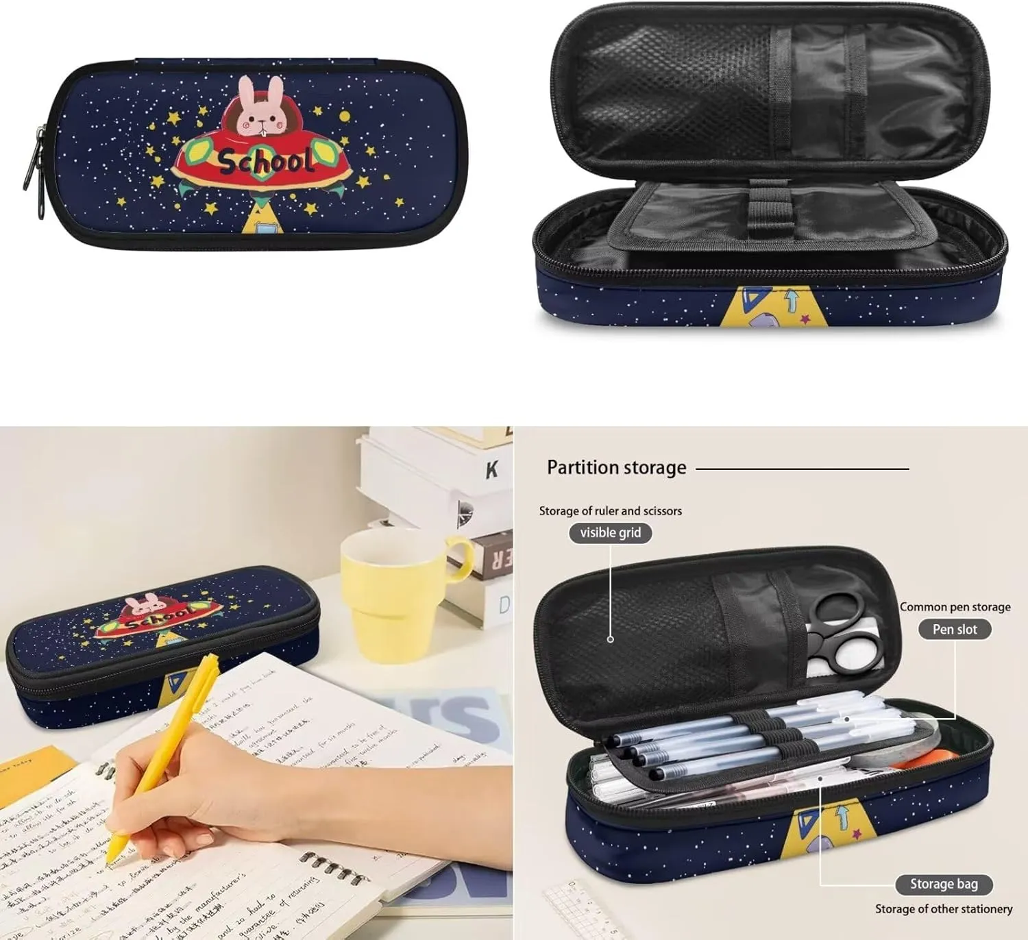 Bunny Spaceship Backpack Backpack for Teen Girls Bookbags School Backpack with Lunch Box and Pencil Case 3 in 1 School Bags Set