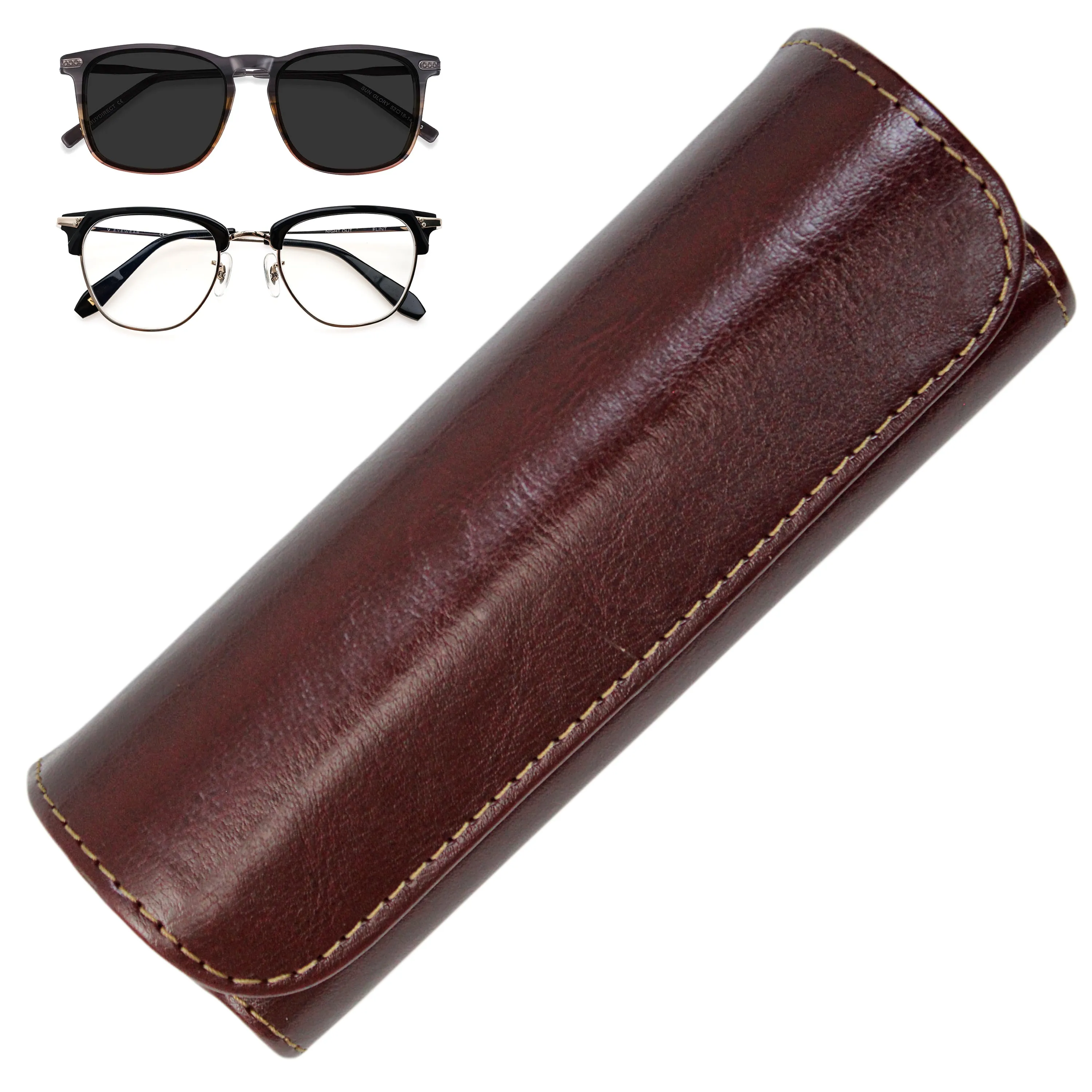 Burgundy Hard Reading Glasses Case with Soft Felt Lining