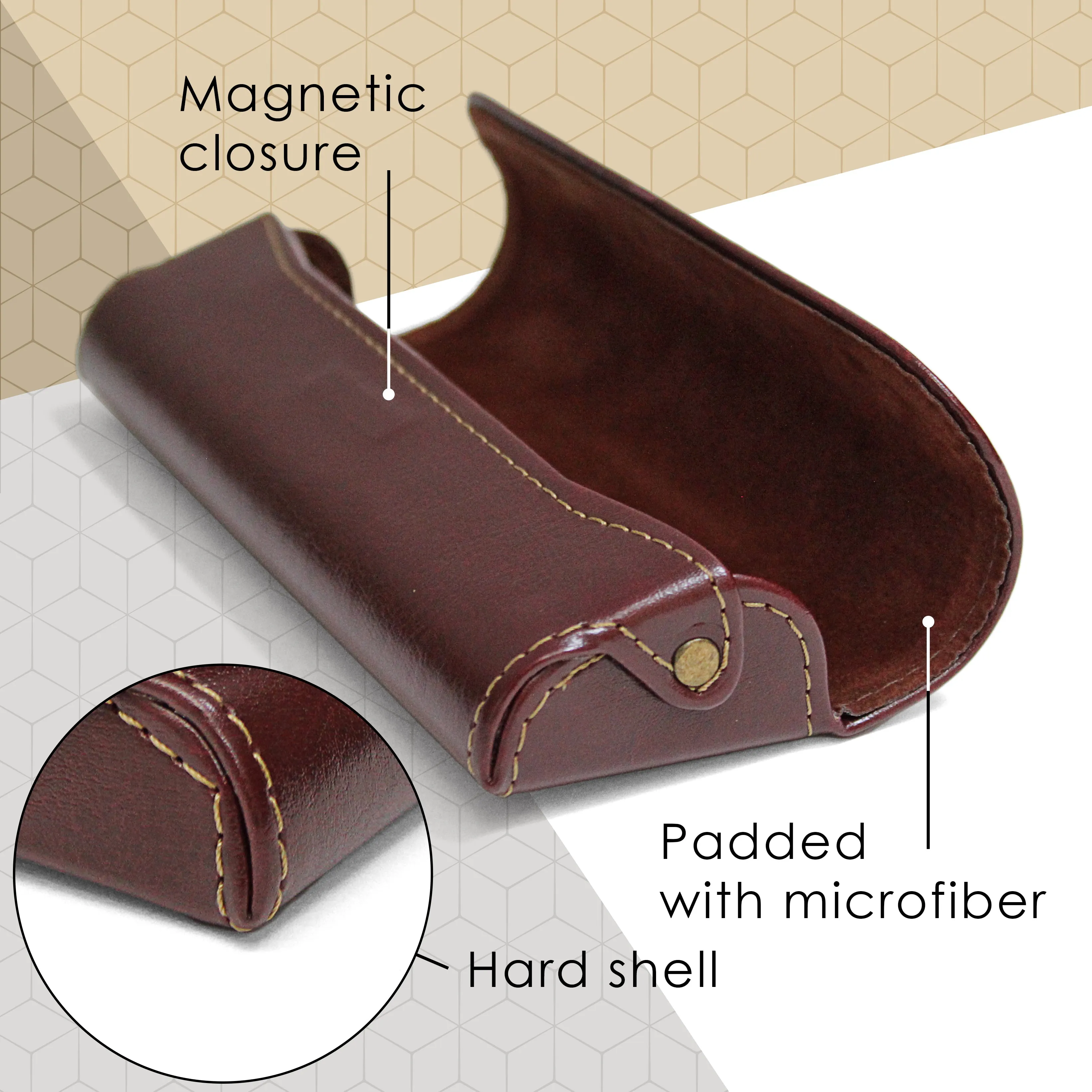 Burgundy Hard Reading Glasses Case with Soft Felt Lining