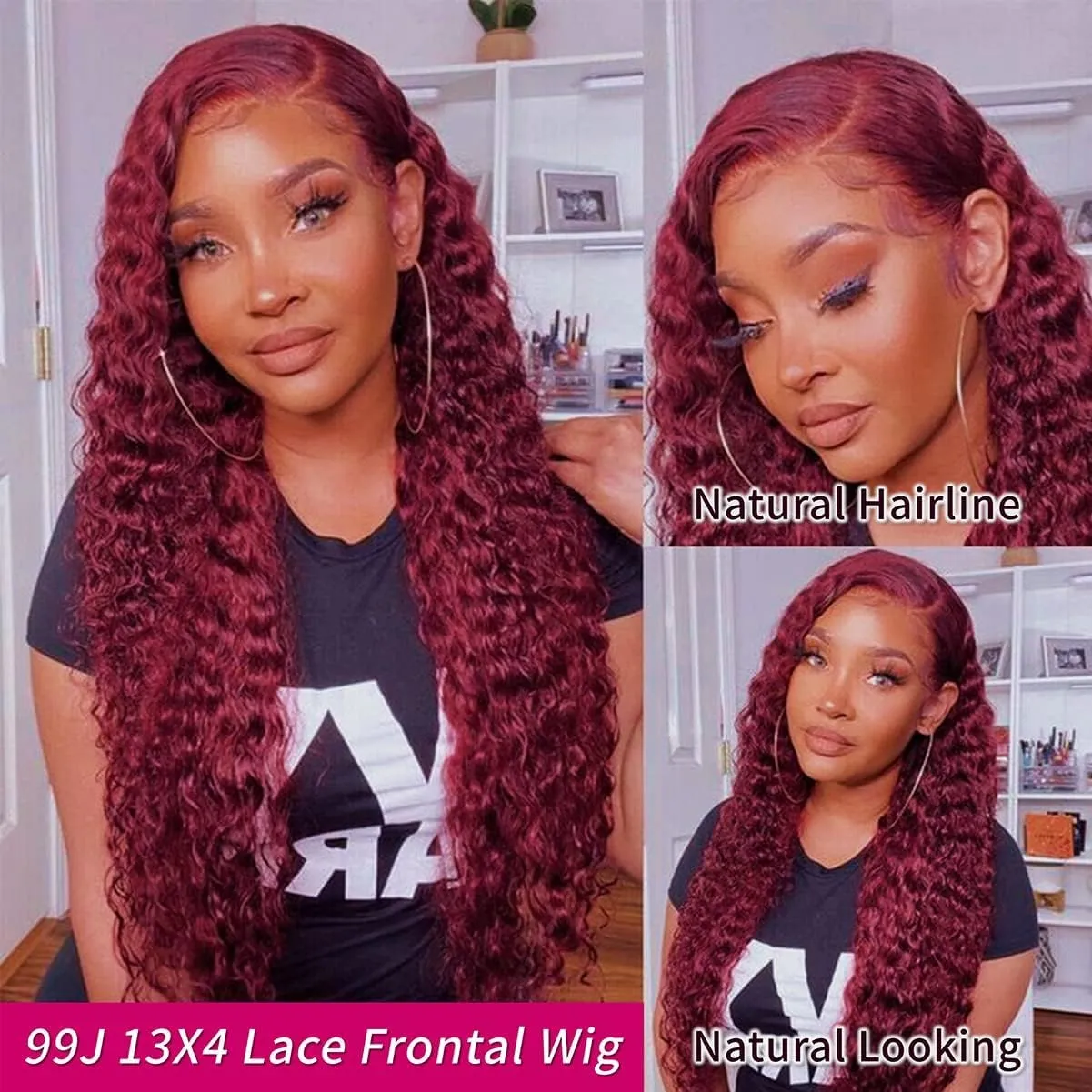 Burgundy Lace Front Wigs Human Hair 180% Density Water Curly Human Hair Lace Front Wigs 13x4 99j Red Wigs Glueless Wigs Human Hair Pre Plucked For Black Women (22 inch)