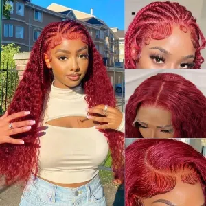 Burgundy Lace Front Wigs Human Hair 180% Density Water Curly Human Hair Lace Front Wigs 13x4 99j Red Wigs Glueless Wigs Human Hair Pre Plucked For Black Women (22 inch)