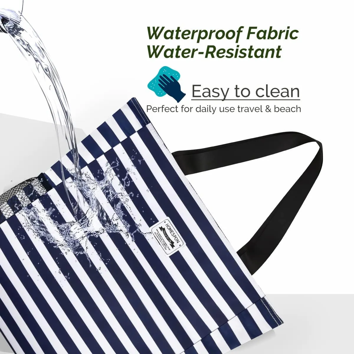 Buringer Large Waterproof Beach Bag for Women Sandproof Tote Bag with Zipper and Pockets Pool Bag for Travel Gym Vacation