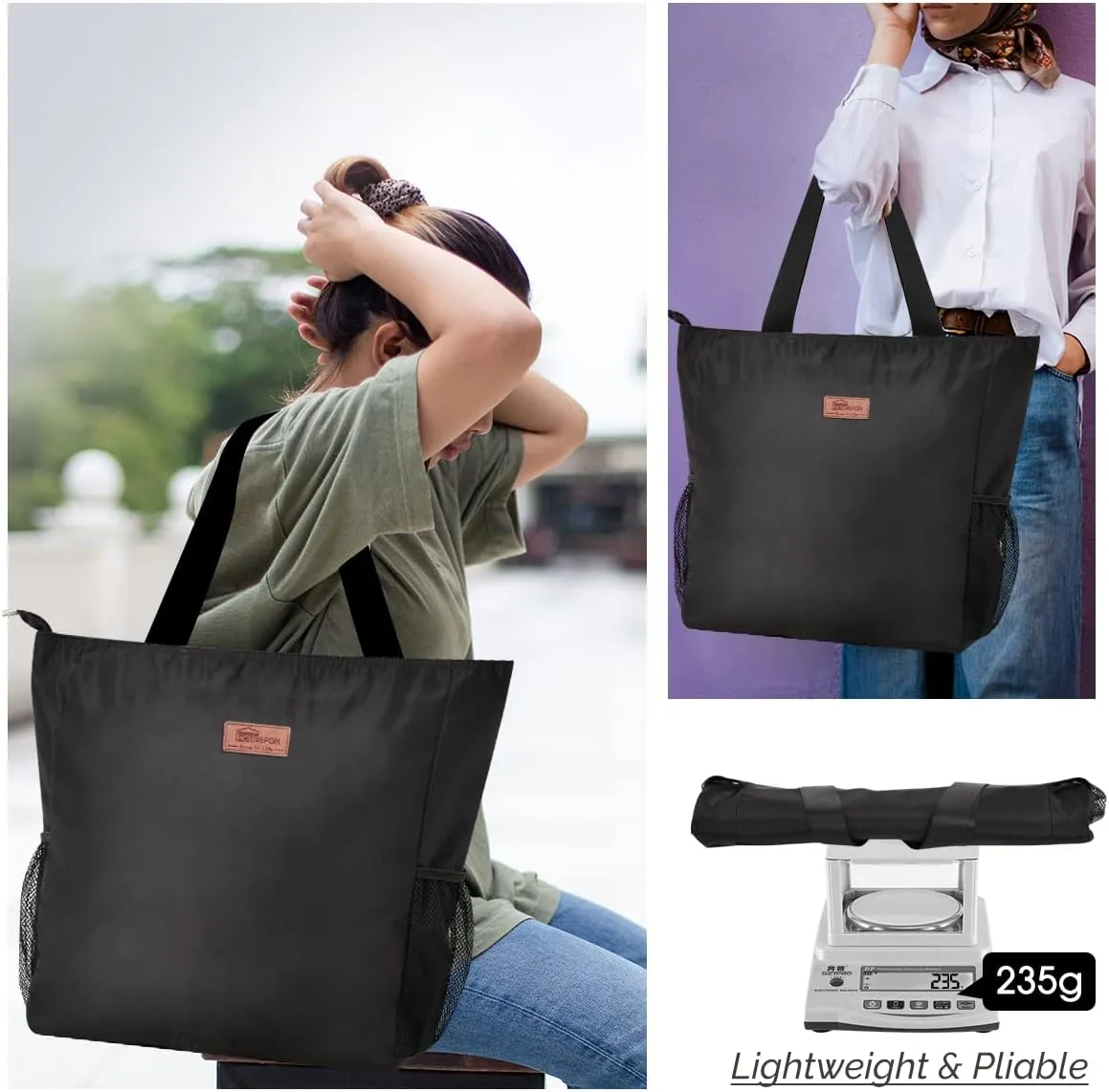 Buringer Large Waterproof Beach Bag for Women Sandproof Tote Bag with Zipper and Pockets Pool Bag for Travel Gym Vacation