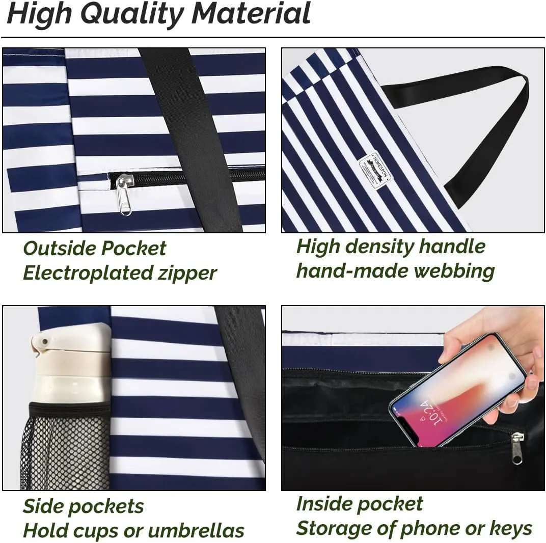 Buringer Large Waterproof Beach Bag for Women Sandproof Tote Bag with Zipper and Pockets Pool Bag for Travel Gym Vacation