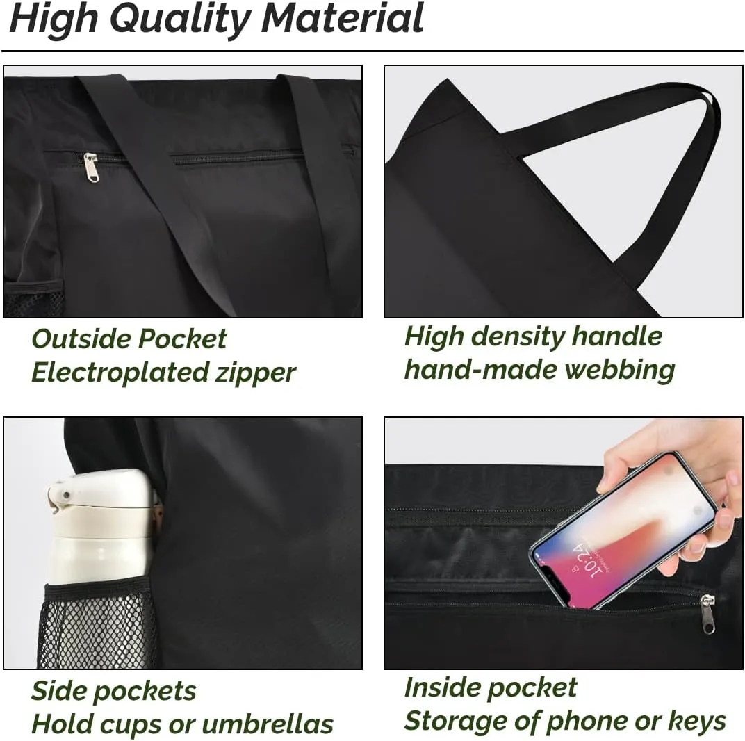 Buringer Large Waterproof Beach Bag for Women Sandproof Tote Bag with Zipper and Pockets Pool Bag for Travel Gym Vacation
