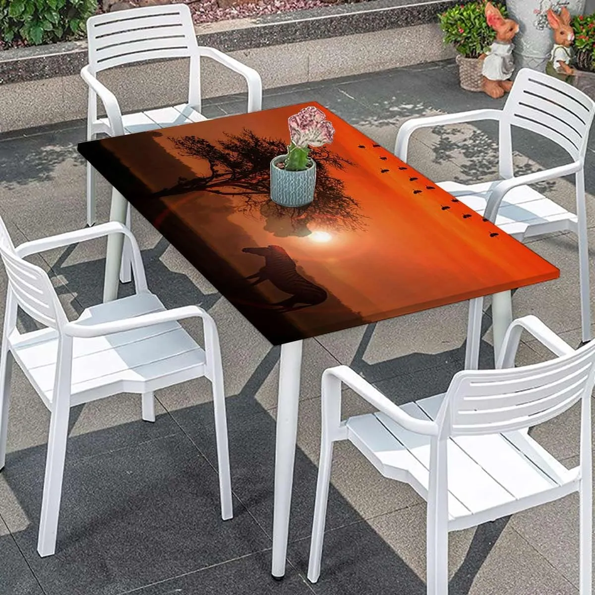 Burnt Orange Black Fitted Tablecloth Animals Gulls at Sunset Scenery Rectangle Table Cloth Reusable Table Cover for Picnic Dining Decoration Africa Fits up 4 Foot Tables