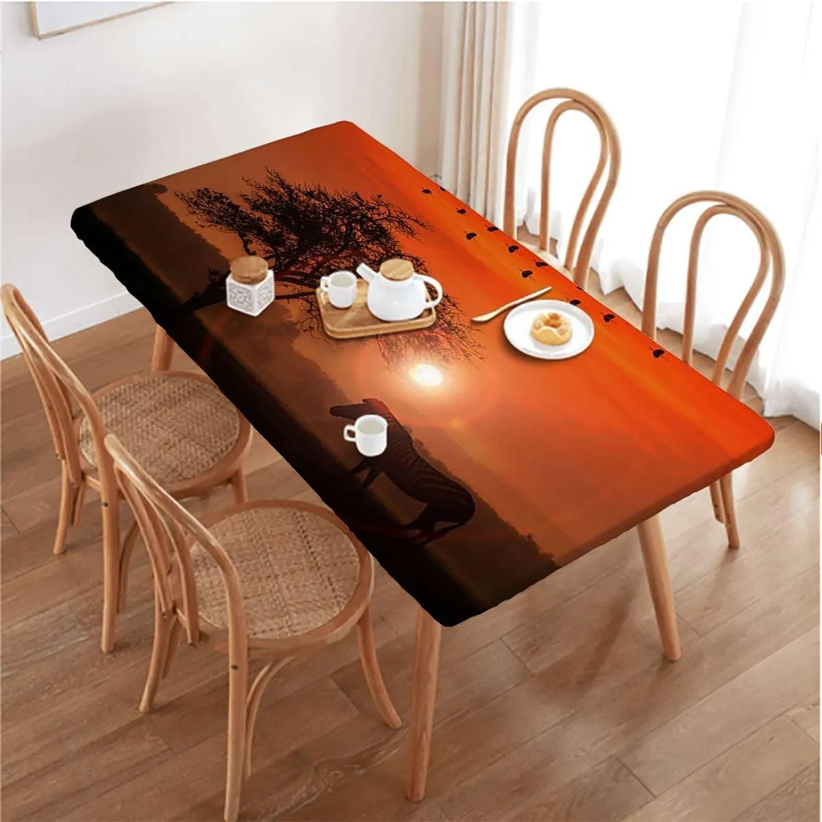 Burnt Orange Black Fitted Tablecloth Animals Gulls at Sunset Scenery Rectangle Table Cloth Reusable Table Cover for Picnic Dining Decoration Africa Fits up 4 Foot Tables