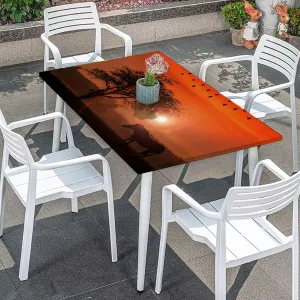 Burnt Orange Black Fitted Tablecloth Animals Gulls at Sunset Scenery Rectangle Table Cloth Reusable Table Cover for Picnic Dining Decoration Africa Fits up 4 Foot Tables