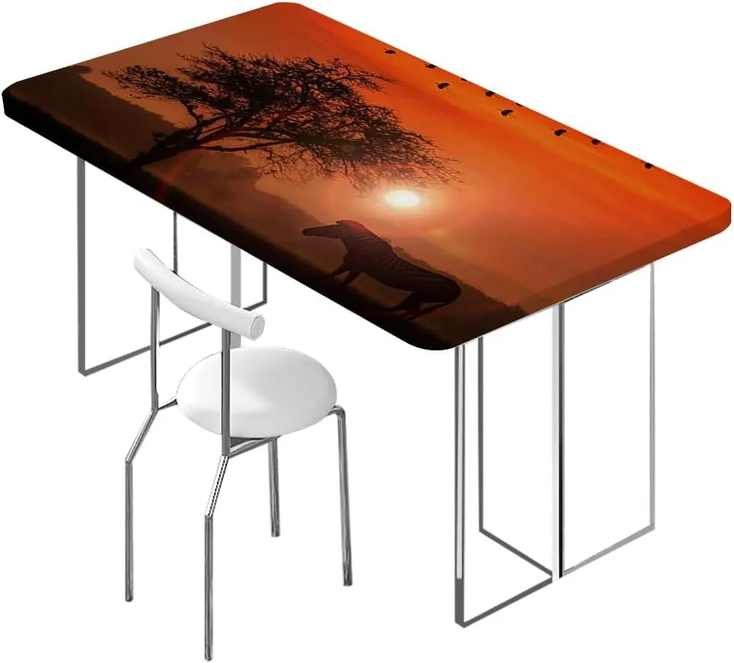 Burnt Orange Black Fitted Tablecloth Animals Gulls at Sunset Scenery Rectangle Table Cloth Reusable Table Cover for Picnic Dining Decoration Africa Fits up 4 Foot Tables