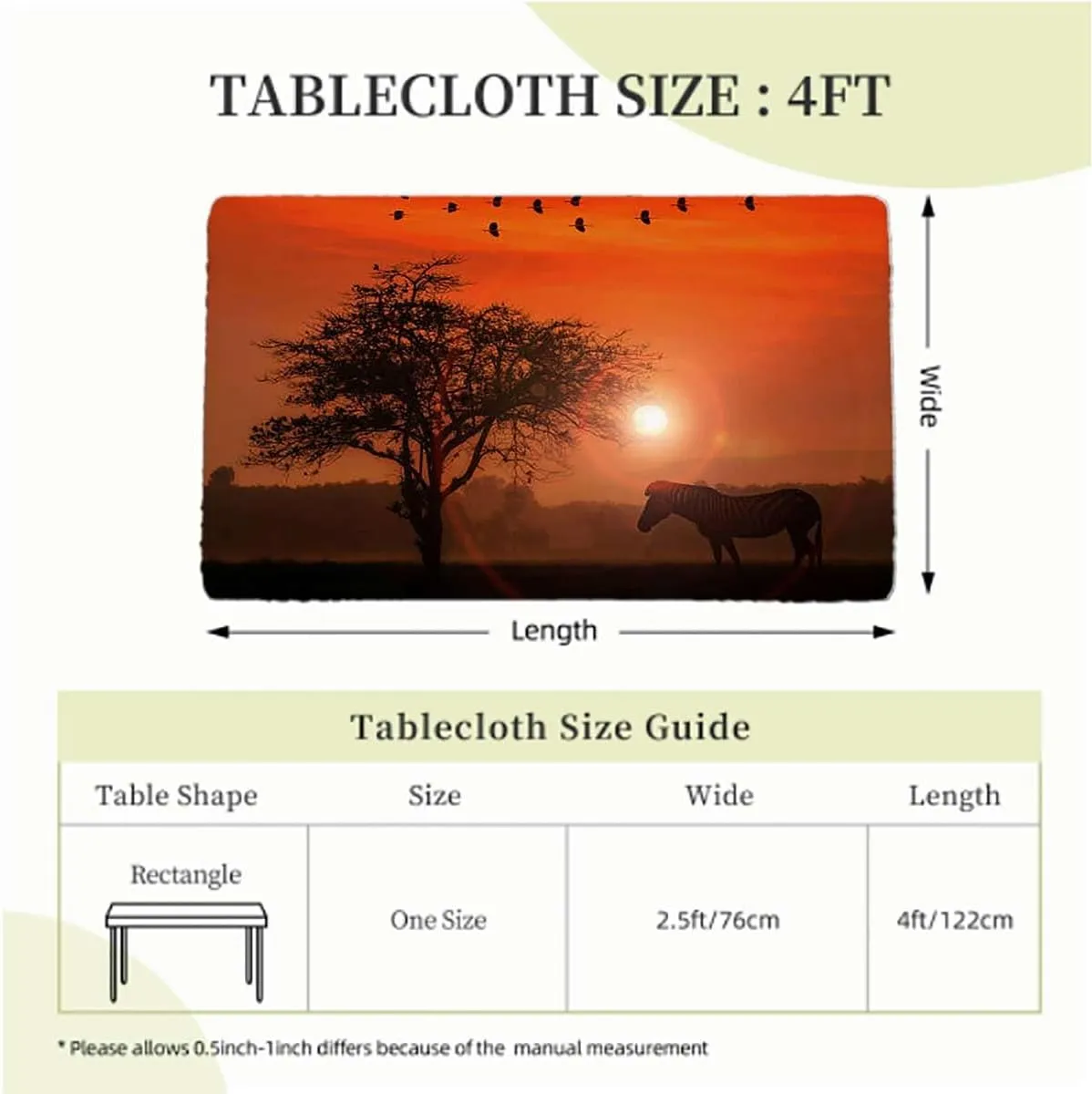Burnt Orange Black Fitted Tablecloth Animals Gulls at Sunset Scenery Rectangle Table Cloth Reusable Table Cover for Picnic Dining Decoration Africa Fits up 4 Foot Tables