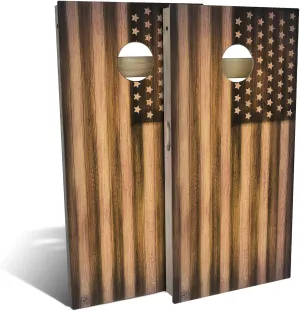 Burnt Wood American Flag Cornhole Boards - Choose Your Options - Includes 2 Boards, 8 Bags and More