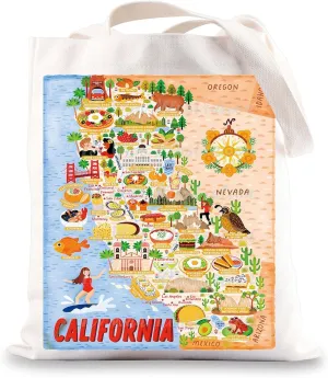 BWWKTOP California Travel Tote Bag - Reusable Grocery Bag - Medium - San Francisco Sun - Adult Women