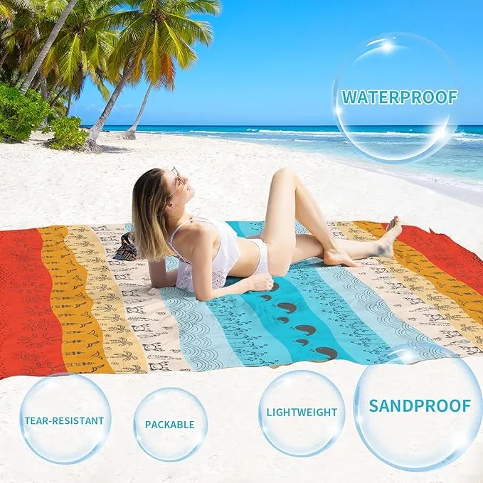 BYDOLL Beach Blanket Sandproof Waterproof 78''×110'' 1-7 Adults Compact Lightweight Oversized Beach Blanket Large Picnic Mat Beach Blanket for Travel Camping Hiking Picnic