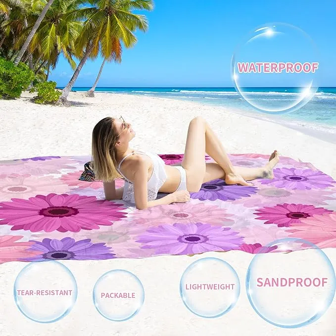BYDOLL Beach Blanket Sandproof Waterproof 78''×110'' 1-7 Adults Compact Lightweight Oversized Beach Blanket Large Picnic Mat Beach Blanket for Travel Camping Hiking Picnic