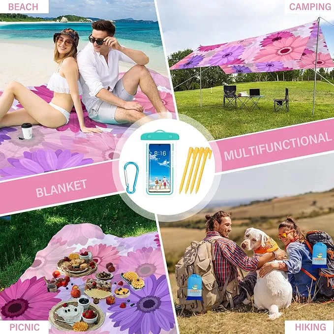 BYDOLL Beach Blanket Sandproof Waterproof 78''×110'' 1-7 Adults Compact Lightweight Oversized Beach Blanket Large Picnic Mat Beach Blanket for Travel Camping Hiking Picnic
